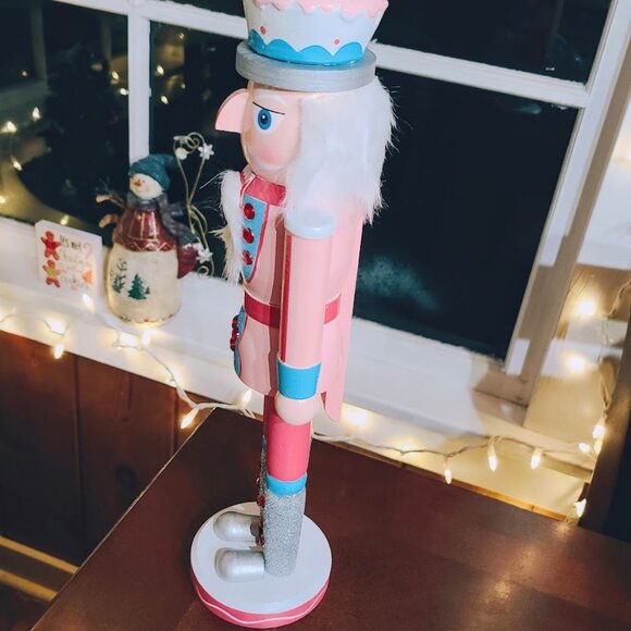 Pink Christmas Nutcracker Soldier Wooden Statue Xmas Decoration Holiday Decor - Picture 3 of 14